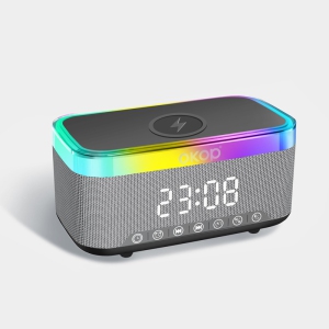 Bluetooth Speaker Wireless Charging Clock Alarm Clock RGB Marquee 15W White Noise Desktop Speaker with FM Radio - Black