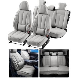 VEVOR 13 pièces de housses de siège, housses de siège de voiture universelles, sièges avant et arrière, housse en cuir synthétique, design entièrement fermé, appuie-tête détachable et compatible avec les airbags, pour la plupart des voitures, SUV, camions