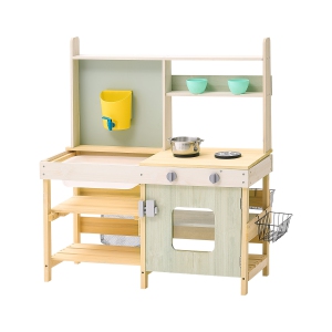 VEVOR Mud Kitchen for Kids, Wooden Toy Play Kitchen Set, Outdoor Toddler Grocery Store Playset, with Stoves, Tank, Faucet, Storage Bag, Metal Baskets, and Cookware Pots