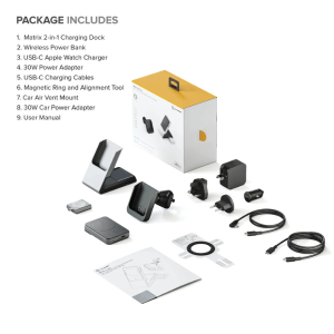 Alogic Qi Charging Stand or Dock 3-in-1 Phone -15W- and Airpods -5W- and Apple Watch Charger -2W- with 30W Wall and Car Charger USB-C Car Cradle Vent Clip - Black