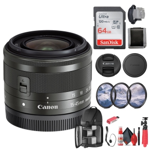 Canon EF-M 15-45mm f/3.5-6.3 IS STM Zoom Lens (Graphite) (0572C002) - Bundle