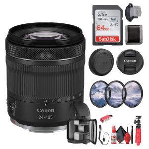 Canon RF 24-105mm f/4-7.1 IS STM Lens (4111C002) + 64GB Memory Card Bundle (International Version)