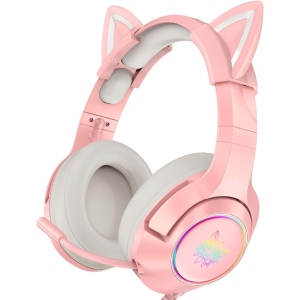 PHNIXGAM Pink Gaming Headset for PS4, PS5, Wired Over-Ear Headphones with Detachable