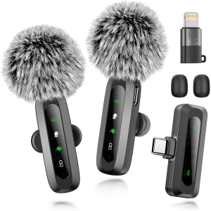 USB C Wireless Lavalier Microphone for iPhone 15-16 /Android Phone, Mini Microphone for Video Recording, Clip on Lapel Mics for YouTube, Tiktok, Black for Iphone