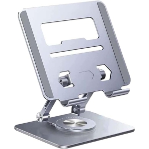 Tablet stand desktop computer foldable lightweight stand height/angle adjustable improve posture back pain/eliminate hunchback non-slip aluminum alloy - silver