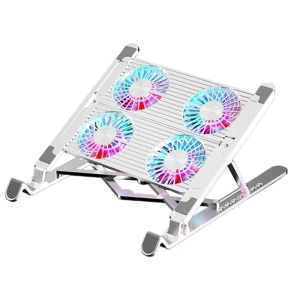 Aluminum laptop cooling pad, LED laptop cooler, low noise cooling fan, foldable laptop stand - quad fans