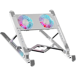 Aluminum laptop cooling pad, LED laptop cooler, low noise cooling fan, foldable laptop stand - dual fans