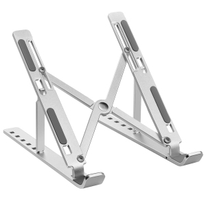 Aluminum Portable Laptop Stand, Height Adjustable, Ventilated Folding Lap/Desk Laptop Stand with Carrying Case for Laptops, MacBooks, Tablets and Books - Silver