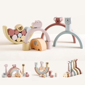 Wooden Stacking Toys - 3-in-1 Animal Balancing Blocks Set with 21 Pieces - Educational Building Blocks for Toddlers Ages 1-3 - Color Recognition and Fine Motor Skills Toys