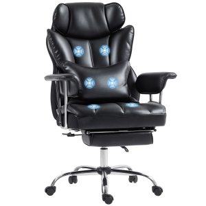 HOMCOM Massage Office Chair, PU Leather Reclining Executive Office Chair with 6-Point Vibration, Timer, Lumbar Support, Footrest and High Back, Black