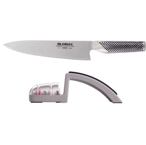 GLOBAL Knife & Sharpener Set 2pc (G2,220 Grey Sharpener)
