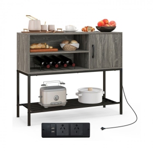 Coffee Bar Cabinet with Power Outlets and USB Port, Buffet Sideboard for Kitchen