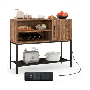 Coffee Bar Cabinet with Power Outlets and USB Port, Buffet Sideboard for Kitchen