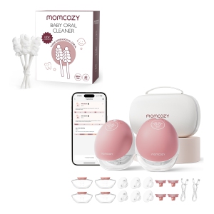 Momcozy Breast Pump Hands Free Upgraded Mobile Flow | M9, App Discreet Control Electric Breast Pump & Momcozy Baby Tongue Cleaner Gauze 40 Count