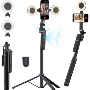 YOULIGHTS Auto Face Tracking Tripod 360 Rotation,Phone Tripod for iPhone w/Fill Light,Selfie Stick