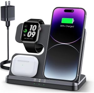 YOULIGHTS 3 in 1 Charging Station Wireless Charger (Black)