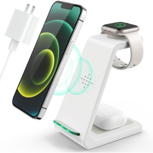 YOULIGHTS 3 in 1 Wireless Charging Station, 2025 Upgraded Fast Desk Charger Station (White)
