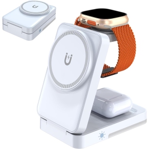 YOULIGHTS 3 in 1 Travel Charging Station for Apple Devices, Foldable Magnetic Charger Stand for MagSafe, Magnet Wireless Charger (White)