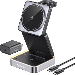 YOULIGHTS Wireless Charger 3 in 1, Foldable Wireless Charging Station with Night Light , Travel Magnetic Charger Stand,(Black)