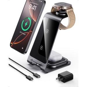 YOULIGHTS 3 in 1 Wireless Charging Station Wireless Charger(Grey)