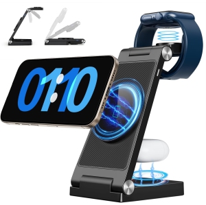 YOULIGHTS 2025 Traveling Wireless Mag-Safe Fast Charging Station,Magnetic 3 in 1 Charger with Light(Black)