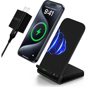 YOULIGHTS Wireless Charger Fast Charging Stand Desk Phone Charger Stand Android Charging Station with Adapter (Black)