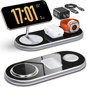 YOULIGHTS 3 in 1 Charging Station for Apple Devices, Faster Mag-Safe Charger Stand, Magnetic Wireless Charger Station , Adjustable Angle (White)
