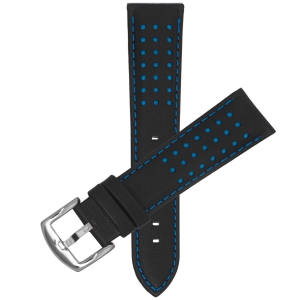 Bandini 20mm Mens Leather Racing Watch Band Rally Strap for Samsung Galaxy Watch8 7 6 5 4, Active, Fits Garmin Vivoactive, Vivomove - Black / Blue