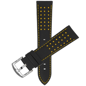 Bandini 20mm Mens Leather Racing Watch Band Rally Strap for Samsung Galaxy Watch8 7 6 5 4, Active, Fits Garmin Vivoactive, Vivomove - Black / Yellow