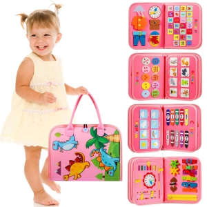Winblo Toddler Busy Board - Montessori Toys for 1-3 Year Old Girl Birthday Gift, Educational Learning Sensory Busy Book