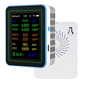 Smart 12-in-1 Air Quality Detector - Detects Formaldehyde, Carbon Dioxide, PM2.5, CO, TVOC, Wall-mounted Design, WiFi Connection, App Control, Type-C Charging（white）