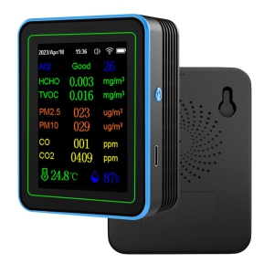 Smart 12-in-1 Air Quality Detector - Detects Formaldehyde, Carbon Dioxide, PM2.5, CO, TVOC, Wall-mounted Design, WiFi Connection, App Control, Type-C Charging（black）