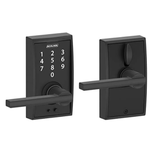 Matte Black Century Electronic Deadbolt Lock, with Lever