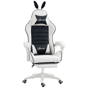 HOMCOM Racing Gaming Chair Cute with Bunny Ears, Reclining PU Leather Computer Chair with Footrest, Lumbar Support and Headrest, Height Adjustable Swivel Seat, Black
