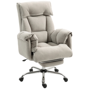 HOMCOM Executive Office Chair Comfy with Footrest, Reclining Swivel Computer Desk Chair with High Folding Back, Thick Cushion, Padded Armrest, Adjustable Height, Wheels, Light Grey