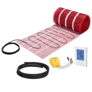 VEVOR 150 sqft Self-Adhesive Mesh Floor Heating Mat System, 120V Electric Radiant Heated Floor System, with Smart Control Thermostat & Alarm, Easy Installation for Tile, Vinyl