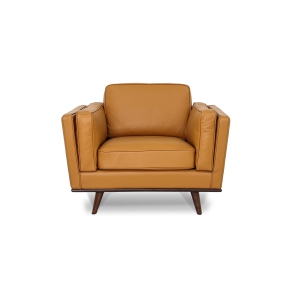 Luxana Home Arm Chair Full Top-Grain Semi-Aniline Leather High-Density foam layered with Fiber and Feather Modern– Cognac 