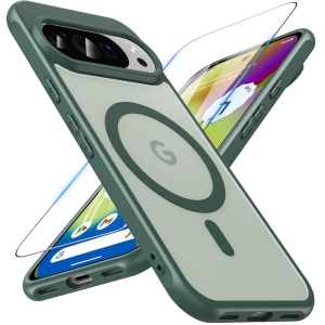 Magnetic for Google Pixel 10/10 Pro Case with Screen Protector, Compatible with MagSafe, Shockproof Translucent Matte Back Slim Bumer Phone Cover for Pixel 10/10 Pro,Green