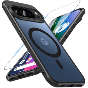Magnetic for Google Pixel 10/10 Pro Case with Screen Protector, Compatible with MagSafe, Shockproof Translucent Matte Back Slim Bumer Phone Cover for Pixel 10/10 Pro, Black