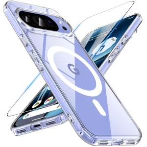 Magnetic for Google Pixel 10/10 Pro Case with Screen Protector, Compatible with MagSafe, Shockproof Translucent Matte Back Slim Bumer Phone Cover for Pixel 10/10 Pro, Clear