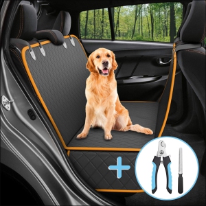 Dog Car Seat Cover for Cars, Trucks & SUVs – Waterproof & Scratch-Proof Hammock Protector w/ Side Flaps & Seat Belt Openings – Non-Slip, Machine Washable, Convertible Design
