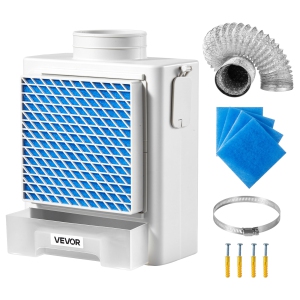 VEVOR 3-in-1 Indoor Dryer Vent Kit,Premium ABS Material with Water Drawer Fits 4 inch Exhaust Port, Smart Overheating Reminder Exhaust Hood & with 4 Purification Pads