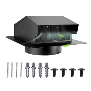VEVOR 6 inch Hooded Wall Vent Cover, Square AC Vent Gable Cover, Premium SPCC Steel & with Built-in a Protection Screen, for Roofs,Walls,Outside Duct Exhaust Outlets (1 Pack,Black)