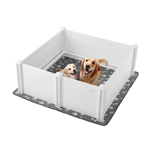 VEVOR 48 x 48 x 18.1 in Dogs Whelping Box, Plastic PVC Puppies Playpen with Height Adjustable Door and Washable Pee Pad, Anti-Deformation, for Large Breed Dogs, Milk White
