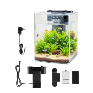 VEVOR 2 Gallon Fish Tank Aquarium, Arch Ultra-Clear GPPS Starter Smart Tank Adjustable 3-Color Lighting, Self Cleaning System for Freshwater/Saltwater Fish-Home, Office, Pet Use