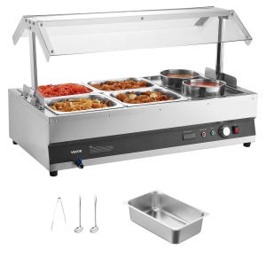 VEVOR 6.34QT Electric Soup Warmer, Two Pots & Four 1/2 Pans, Stainless Steel Commercial Food Warmer with 86~185°F Adjustable Temp, 1500W Bain Marie with Cover, for Buffet