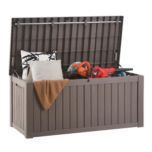 VEVOR 120 Gallon Outdoor Storage Box, Resin Deck Box, Lockable Backyard Toy and Towel Storage Cabinet Waterproof, for Patio Furniture Cushions, Garden Tools, Pool Supplies (Grey)