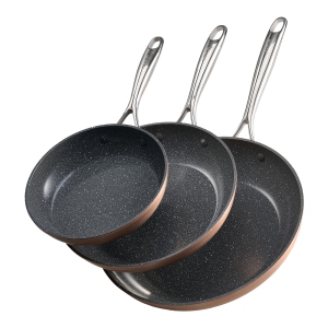 VEVOR 3-Piece Frying Pan Skillet(8/10/12in), Aluminum Fry Pans, Nonsitck Ceramic Heavy-Duty Skillets with Heat-Resistant Handle, Cookware, for Oven, Gas, Electric, Induction, Grey