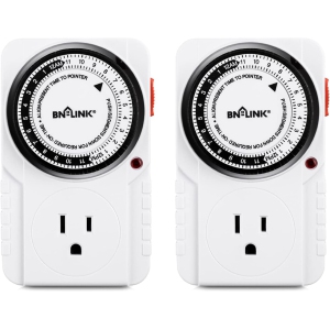 BN-LINK 24 Hour Plug-in Mechanical Timer Grounded for Aquarium, Grow Light, Hydroponics, Indoor Lighting, Home Appliances, ETL Listed 125VAC, 60 Hz, 1875W, 15A, 1/2HP (2 Pack)