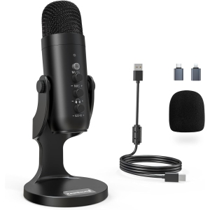ZealSound USB Condenser Microphone Kit – Plug & Play for PC, Mac, PS4/PS5 Gain & Volume Control, Echo & Mute Buttons Ideal for Streaming, Podcasting, Recording, YouTube & Discord